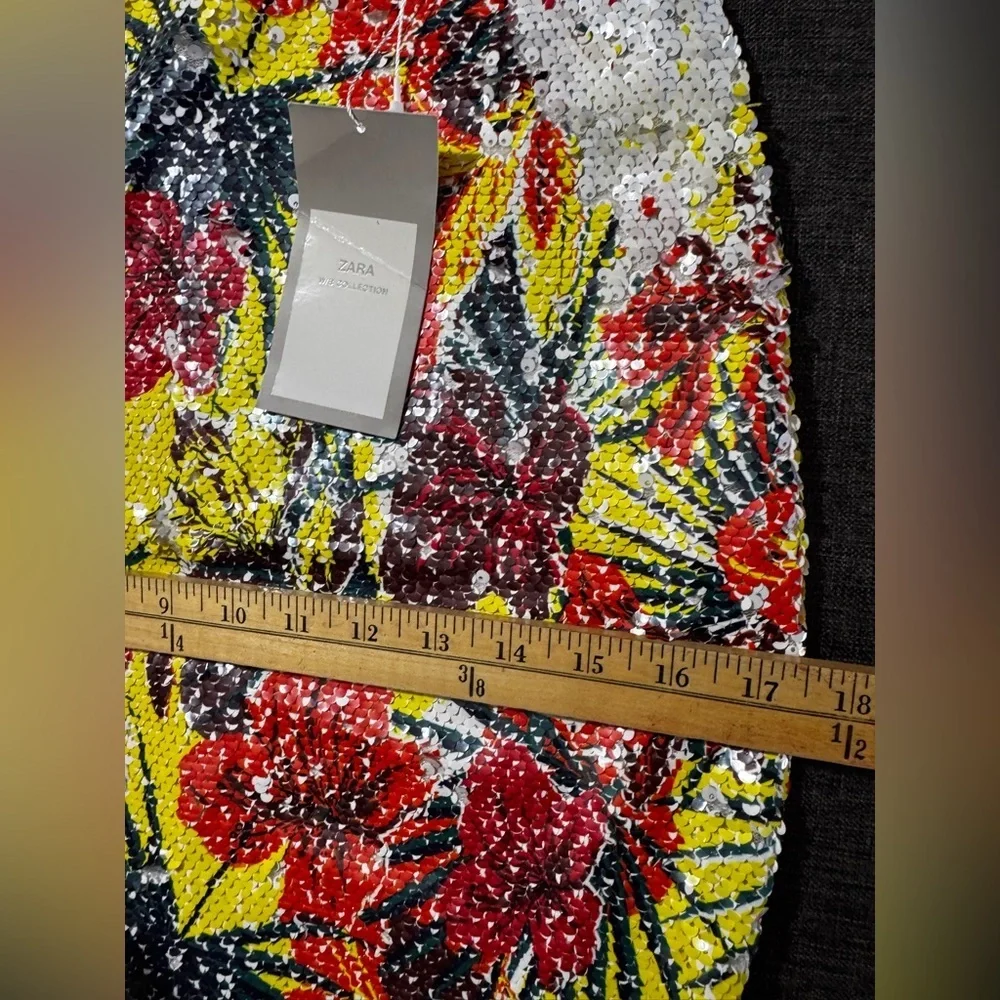 Zara Floral Sequin High Waisted Mermaid Fit and Flare Midi Skirt size small - Picture 11 of 15
